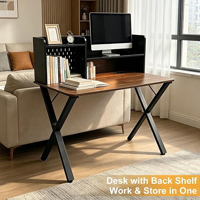 Lightdot 44" ×24" Black Home Office Computer Desk with Charging Ports, Study Gaming Desk with Hutch Pegboard & Motion Sensor Light, Student Writing Desk with Storage for Home Office Bedroom - Image 8
