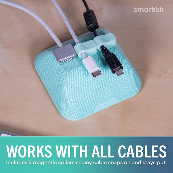 Smartish® Magnetic Cord Holder - Cable Wrangler Organizer with Magnet Clips for Charger Management on Desktop, Nightstand, or Side Table for All Cables, USB-C, Lightning Cables - Teal Me More - Image 6