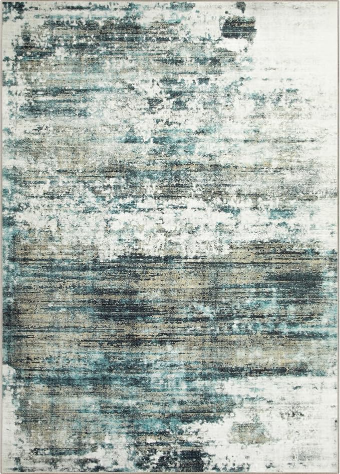8x10 Area Rugs Washable Rug: Large Modern Abstract Living Room Rug Soft Anti-Skid Thin Carpet Indoor Floor Non-Shedding Carpets for Bedroom Dining Room Farmhouse Nursery Home Office Green Multi - Image 8