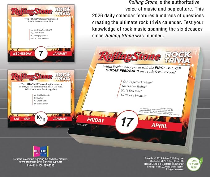 Rolling Stone Rock Trivia 2026 Daily Desk Calendar: Boxed Page-a-Day Music Quiz Calendar with Day-to-Day Rock History, Legends & Iconic Moments - Image 3