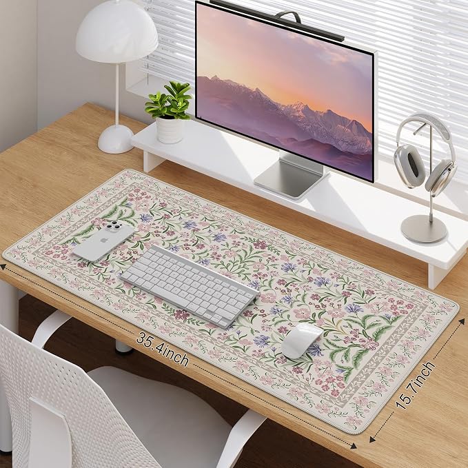 iCasso Desk Mat for Keyboard and Mouse, Large Mouse Pad,35.4x15.7in,Purple | Desk Pad for Women Home Office Decor Supplies, Desk Accessories, Non-Slip Mousepad with Stitched Edge, Smooth Water-Resistant - Image 2