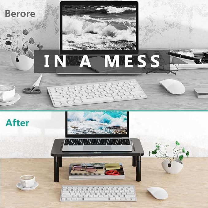 WALI Desk Organizer, 1 Tier Computer Monitor Stand for Desk, Desk Monitor Riser 3 Height Adjustable, Laptop Stand Underneath Storage for Office, Home, School Supplies (STT003), 1 Pack, Black - Image 6
