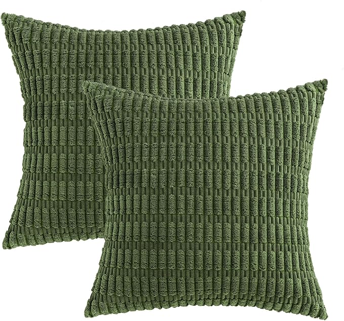 MIULEE Pack of 2 Spring Corduroy Decorative Throw Pillow Covers 20x20 Inch Soft Boho Striped Pillow Covers Modern Farmhouse Home Decor for Summer Sofa Living Room Couch Bed Moss Green - Image 6
