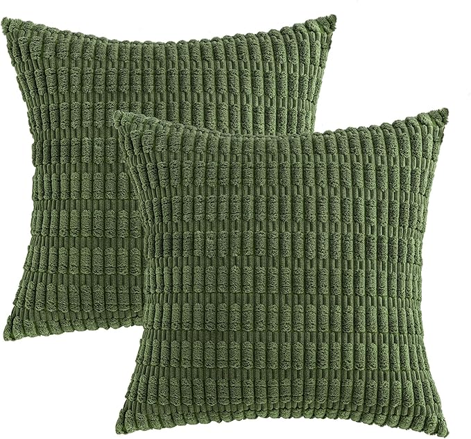 MIULEE Pack of 2 Spring Corduroy Decorative Throw Pillow Covers 16x16 Inch Soft Boho Striped Pillow Covers Modern Farmhouse Home Decor for Summer Sofa Living Room Couch Bed Moss Green - Image 6