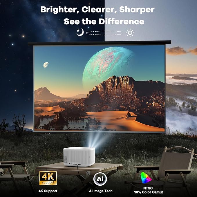Outdoor-Projector-4K with WiFi and Bluetooth:[3500 Bright/60W Dolby Audio/Official Licensed Apps],Smart-Projector with AI Auto Focus, ONOAYO ONO5Pro 2.0 Movie Projector for Indoor/Outdoor 2026(White) - Image 3