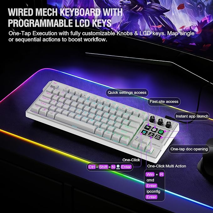 K1 Pro Macro Keyboard, Wired Only Full-Key Programmable On-Board Keypad, Custom Gaming Streaming Mechanical Keyboards with Screen & Knob, Gasket, RGB Backlit, Hot Swappable Shortcut Pad - Image 2
