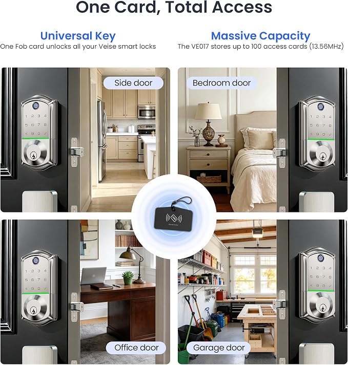 Veise VE017 Fingerprint Smart Door Lock, App Control, 8-in-1 Keyless Entry, Auto Lock, Emergency Power Port, Electronic Touchscreen Keypad, Biometric Smart Locks for Front Door, Satin Nickel - Image 13