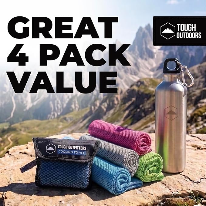 Tough Outdoors Cooling Towel - Cooling Towels for Neck & Face - Ice Wrap & Sweat Rag for Camping Gym Yoga & Sports - Workout Towel for Gym Sweat - Cool Towels for Extreme Heat - 4 Pack - Image 6