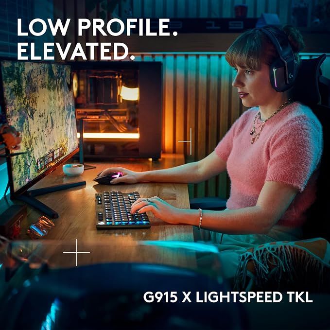 Logitech G915 X Lightspeed TKL Wireless Gaming Keyboard (Clicky) - Black | Low Profile, Mechanical Switches, Double-Shot PBT Keycaps, RGB lighting, Aluminum finish, PC/Mac Compatible - Image 2