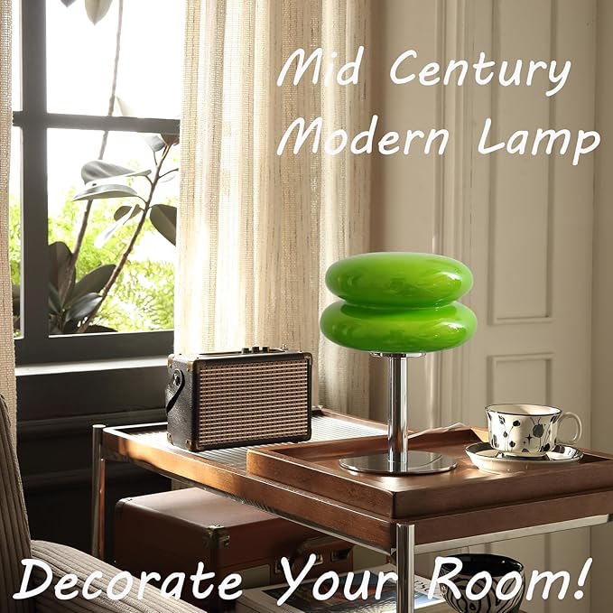Glivpny Mushroom Lamp Table Lamp for Night Stands,Mid Century Modern Desk Lamps for Bedroom, Vintage Dimmable Bedside Small Cute Lamps, Cool Aesthetic House Warming Gifts New Home Decor (Green) - Image 2