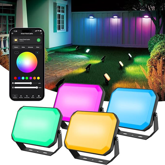 BrizLabs Orange Purple Halloween Outdoor Flood Lights 4 Pack Color Changing | App/Voice Controlled; RGBCW; WiFi Smart Landscape Lighting; LED Floodlights for Fall Autumn Xmas Garden Yard Lawn Pathway by BrizLabs