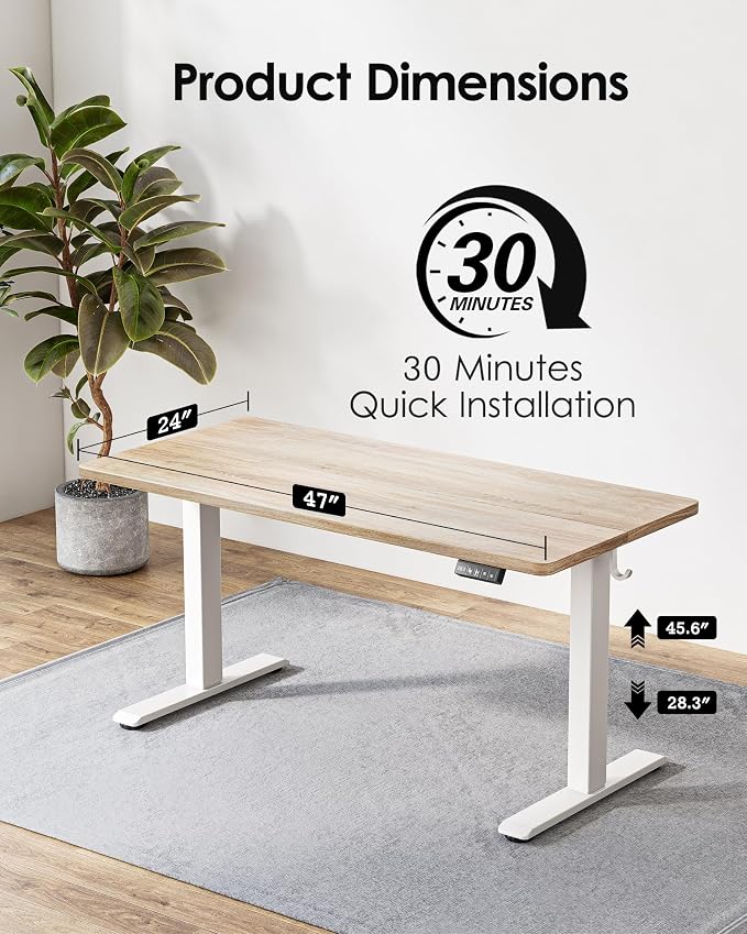 TIQLAB Electric Height Adjustable Standing Desk 47.2×23.6 inch, Sit Stand Desk for Work, Study, Memory Controller, White Frame & Maple Top Computer Workstation for Home Office - Image 4