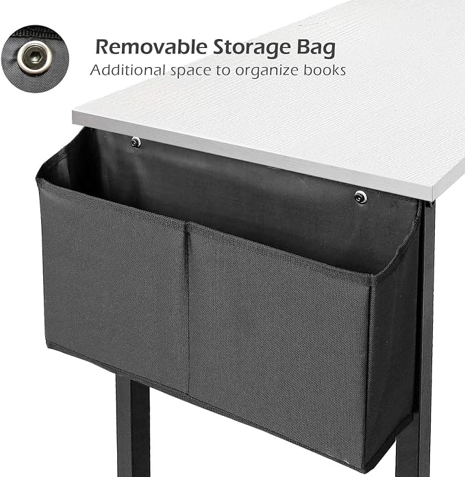 Lufeiya Computer Desk White Writing Table for Small Spaces Home Office 39 Inch Modern Study PC Desk with Storage Bag Hook, White Black - Image 5