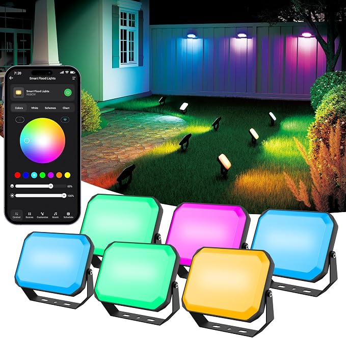 BrizLabs Smart Flood Lights, 6 Pack Orange & Purple Halloween Floodlights | RGBCW Color Changing; APP & Voice Control; Waterproof Landscape Lighting for Fall Autumn Garden Yard House Wall Pathway Decor by BrizLabs
