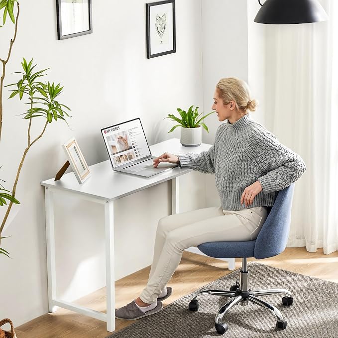 Sweetcrispy 32-Inch Small Computer Desk for Bedroom, Light White | Gaming Writing Work and Study Desk for Home Office, Sturdy Metal Frame and Compact Modern Design with X-Shaped - Image 7