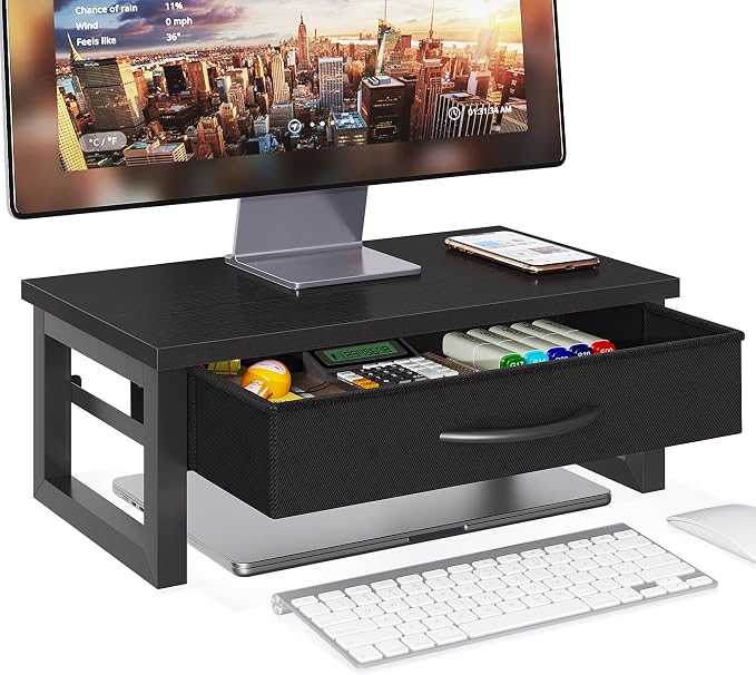Computer Monitor Stand Riser, Desk Organizers and Accessories with Drawer, 2-Tier Laptop Stand for Desk, Office Organizer Storage, Wood by Unknown