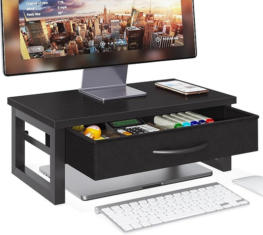 Computer Monitor Stand Riser, Desk Organizers and Accessories with Drawer, 2-Tier Laptop Stand for Desk, Office Organizer Storage, Wood by Unknown
