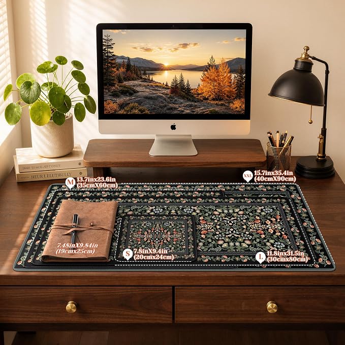 iCasso Aesthetic Mouse Pad,23.6x13.7in Desk Pad, Black Flower | Vintage Desk Matt for Desktop, Anti-Slip Mousepad with Stitched Edges for Laptop Computer Keyboard - Image 2