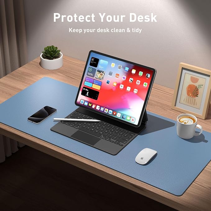 Aothia Leather Desk Pad Protector, Large Mouse Pad, Office Desk Mat, Non-Slip PU Leather Desk Blotter, Laptop Desk Pad, Waterproof Desk Writing Pad for Office and Home (Denim Blue, 23.6" x 13.7") - Image 4