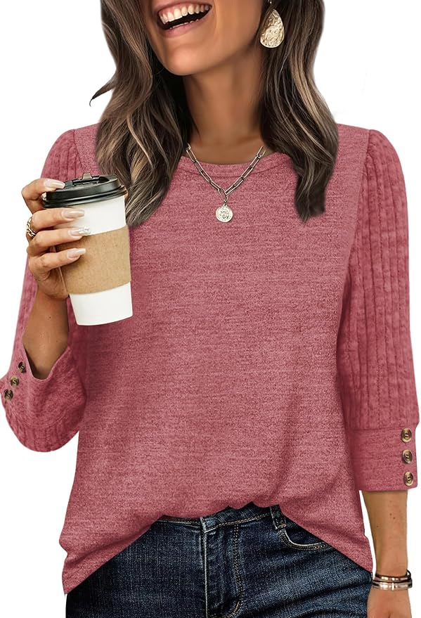 WIHOLL 3/4 Length Sleeve Womens Tops Sweaters Shirts Lightweight Spring Outfits 2026 Winter Clothing S-2XL by WIHOLL