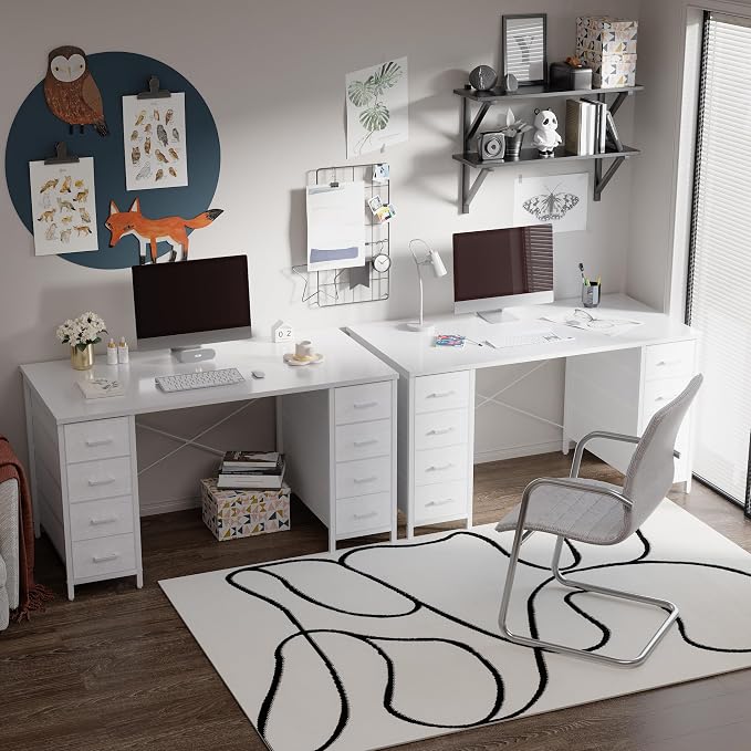 Pamray 47 Inch Computer Desk with 8 Fabric Drawers for Home Office Work | Ample Storage, Space-Saving, Suitable for Home Office Bedrooms Dorm Living Rooms for Study, Writing, Work - Image 4