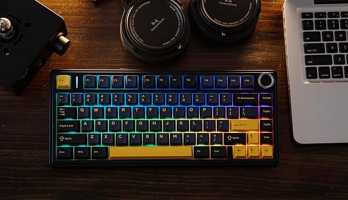EPOMAKER x Aula F75 Gasket Mechanical Keyboard, 75% Wireless Hot Swappable Gaming Keyboard with Five-Layer Padding&Knob, BT/2.4GHz/USB-C, RGB (Black, Ice Vein Switch) - Image 8