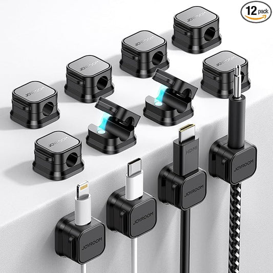 JOYROOM 12 Pack Magnetic Cable Clips, Cord Organizer Adhesive Wire Holder | Home Nightstand Office Desk Accessories, Car Wall Organization, Phone Charger Cord Holder Management, Cable Smooth Adjustable by JOYROOM