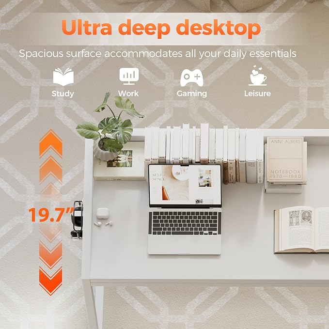 Mericonia 32x20 Inch Small Computer Desk with Wheels & Rear Lip | Simple Rolling Desk, Writing Table for Home Office Bedroom Work Study, White - Image 5