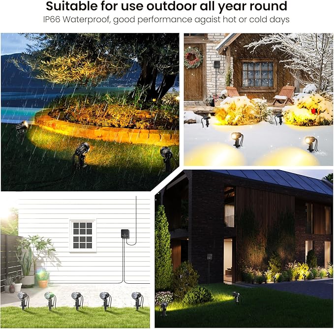 Landscape Lighting Kit 2700-6500K Dimmable Outdoor Spotlights 12 Pack | 3 brightness levels,2 dynamic mode,IP66 waterproof, remote timer & memory,plug and play. Ideal for yards, gardens & pathways - Image 6