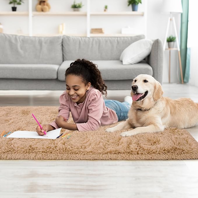 Tepook Soft Runner Rugs for Bedroom Living Room, Fluffy Plush Rug 2x6 for Kids Girls Room, Shag Furry Area Rug Non Slip Carpet for Nursery Children Dorm Home Decor, Beige - Image 8