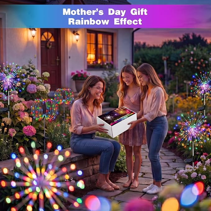 btfarm 1 Pack Solar Garden Lights Outdoor, 8 Modes Firework Lights Solar Powered, Waterproof Twinkle Fairy Light Outside for Yard Patio Pathway Pool Christmas Party Decorative, Multicolor - Image 7
