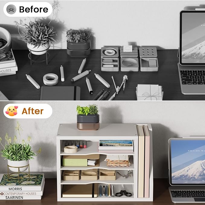 Creso hom Mail Sorter, File Organizer Desktop, Wood Desk Organizer with 3 Adjustable Shelves, Mail Holder for Office, Home, Letter Sorter File Holders for Envelopes, Mail Supplies Magazines, White | Mail Sorter, File Organizer Desktop, Mail Holder for ... - Image 6