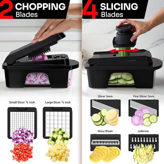 MUELLER HOME ULTIMATE 12 Blade Vegetable Chopper & Mandoline Slicer | Spiralizer, Dicer, Grater, Kitchen Essentials & Accessories, Black - Image 4