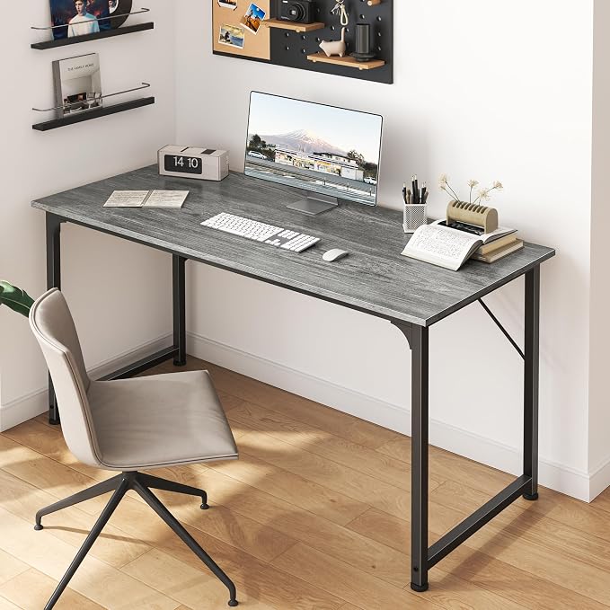 Huuger Computer Desk, 48 Inch Office Desk, Gaming Desk with Storage, Writing Desk Work Desk for Home Office, Study, Modern Simple Desk, Large Legroom, Metal Frame, Grey - Image 5