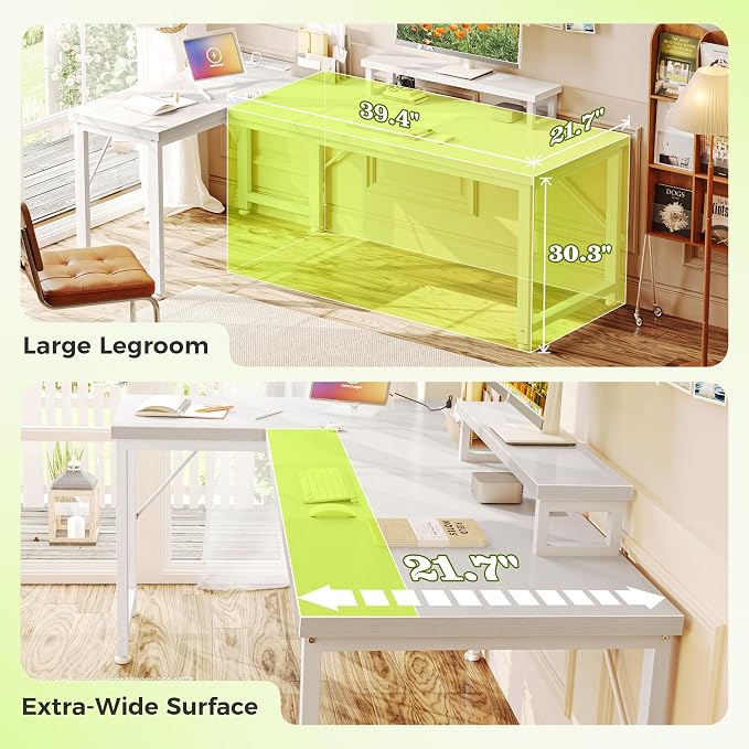 PRAISUN 53" L Shaped Computer Desk, Power Outlets, Monitor Stand, White | USB-C Ports, Reversible Charging Station, Spacious Desktop & Legroom, 0.94 Inch Thick Desktop, for Gaming, Study & Work - Image 4