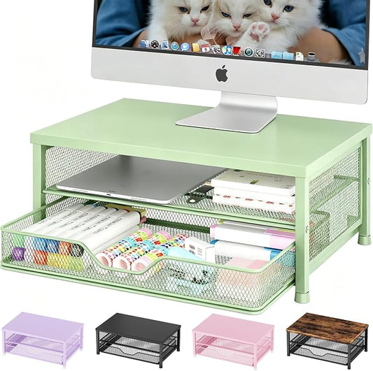 OPNICE Computer Monitor Stand Riser, Desk Organizer with Drawer, Printer & Laptop Stand, Office Desk Accessories & Workspace Desktop Organizers Storage for Office Supplies(Green) by OPNICE