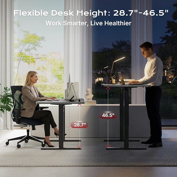 Huuger Electric Standing Desk with Power Outlets and USB-C Port, 47 X 24 Inch Height Adjustable Desk, Sit Stand Desk for Home Office, Computer & Gaming Desk with 4 Presets, Stable Steel Frame, Grey - Image 3