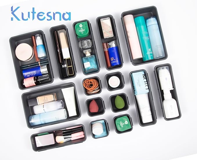 Kutesna 25PCS Interlocking Drawer Organizer, Plastic Desk Organizer Set | 4-Size Versatile Storage Bins,BPA-free, Non-slip, Fits Any Drawer for Cosmetics, Bathroom, Tools, Kitchen and Office - Image 3
