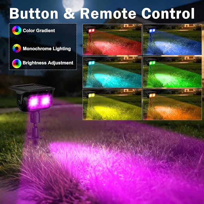 Nreonrick RGB Multicolor Solar Spot Lights 360° Adjustable Solar Lights Outdoor IP65 Waterproof with 2-in-1 Solar Powered Spotlights for Landscape Lighting for Garden,Yard,Pathway (Multi Color,4 Pack) - Image 2