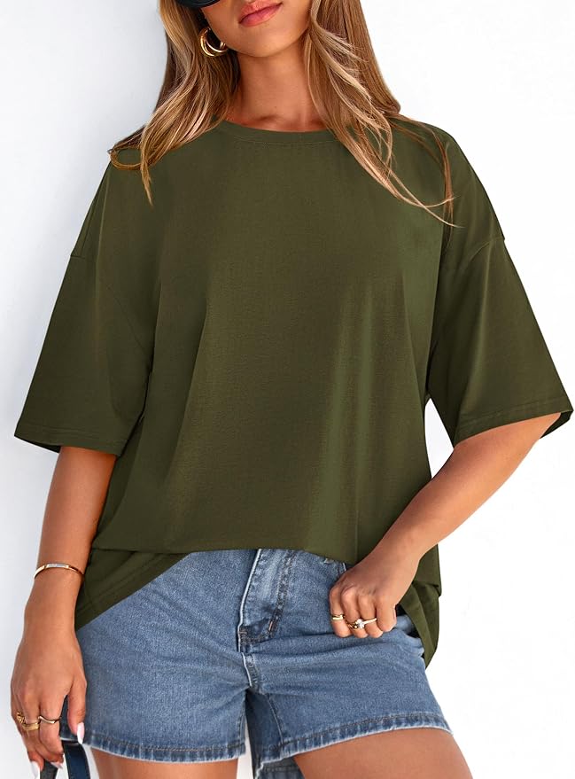 PRETTYGARDEN Womens 2026 Spring Going Out Tops Casual Short Sleeve Crewneck Loose Fit Basic Oversized T Shirts Summer Outfits - Image 2
