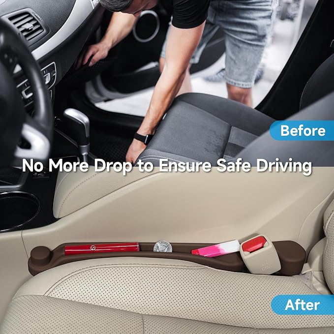 Givifive Car Seat Gap Filler Set of 2, 3IN1 Seat Side Gap Filler Plug with Storage Slot & Hook Function, Soft Foam Universal Fit Car SUV Truck Fill Gap Between Seats Console Organizer（Dark Brown） - Image 2
