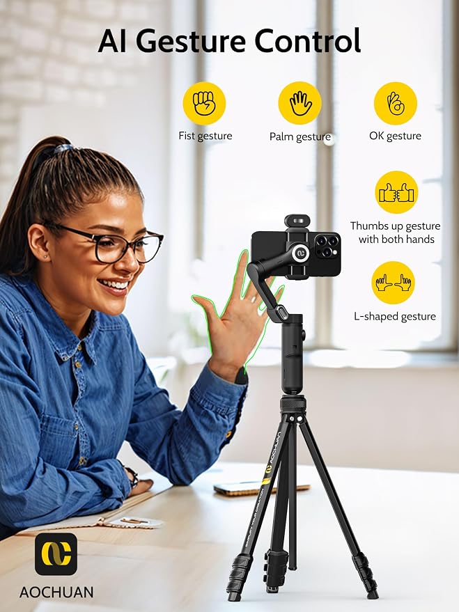 AOCHUAN 3-Axis Gimbal Stabilizer for iPhone & Android w/RGB Light, Handheld Phone Gimbal for Video Recording w/AI Tracking,1/4 Thread, Extendable Tripod, Padded Carry Bag(Smart X Complete Combo1) - Image 4