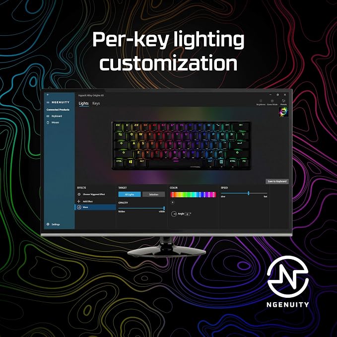 HyperX Alloy Origins 60 - Mechanical Gaming Keyboard, Ultra Compact 60% Form Factor, Double Shot PBT Keycaps, RGB LED Backlit, NGENUITY Software Compatible - Linear HyperX Red Switch,Black - Image 8