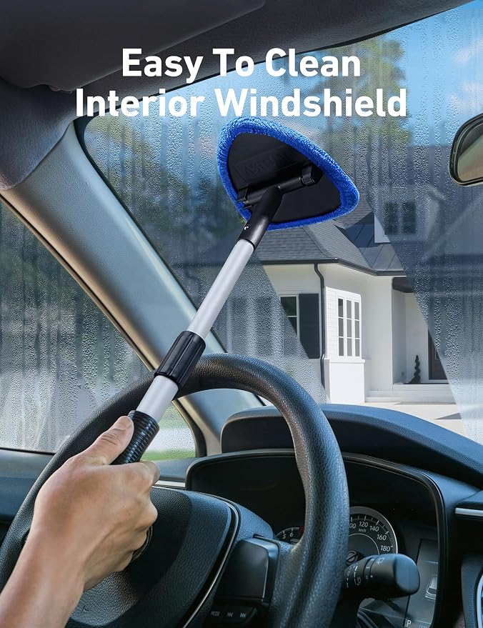 AstroAI 21" Extra-Long Windshield Cleaner Tool, Car Interior Detailing Cleaning Kit with Extendable Handle and 4 Upgraded Reusable Microfiber Pads, Auto Glass Wiper Brush Kit for Cars, Blue, 2 Pack - Image 6