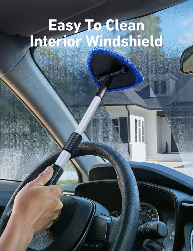 AstroAI 21" Extra-Long Windshield Cleaner Tool, Car Interior Detailing Cleaning Kit with Extendable Handle and 4 Upgraded Reusable Microfiber Pads, Auto Glass Wiper Brush Kit for Cars, Blue - Image 6
