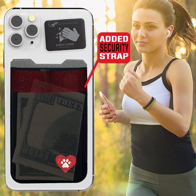 Phone Wallet - Adhesive Card Holder - Cell Phone Pouch - Stick on Lycra Pocket by Gecko - Carry Credit Cards and Cash - Image 7