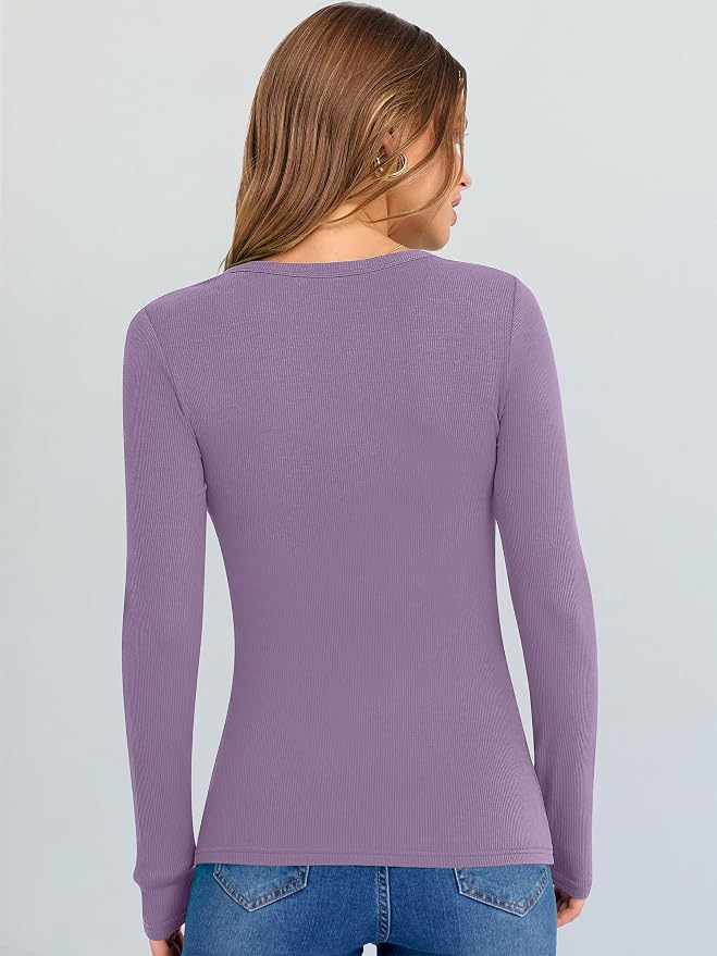 ANRABESS Long Sleeve V Neck Shirts for Women | Soft Comfy Ribbed Knit Fitted Tshirts, Casual Going Out Tops, 2026 Trendy Basic, Fall Winter Underscrub Layering Clothes - Image 3