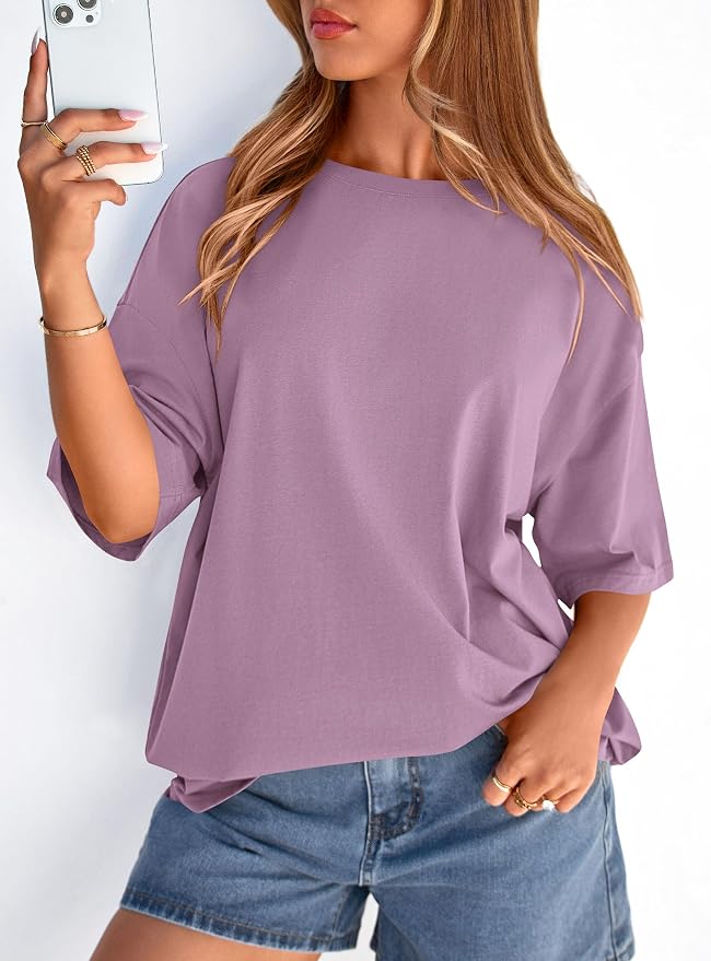 PRETTYGARDEN Womens 2026 Spring Going Out Tops Casual Short Sleeve Crewneck Loose Fit Basic Oversized T Shirts Summer Outfits - Image 3