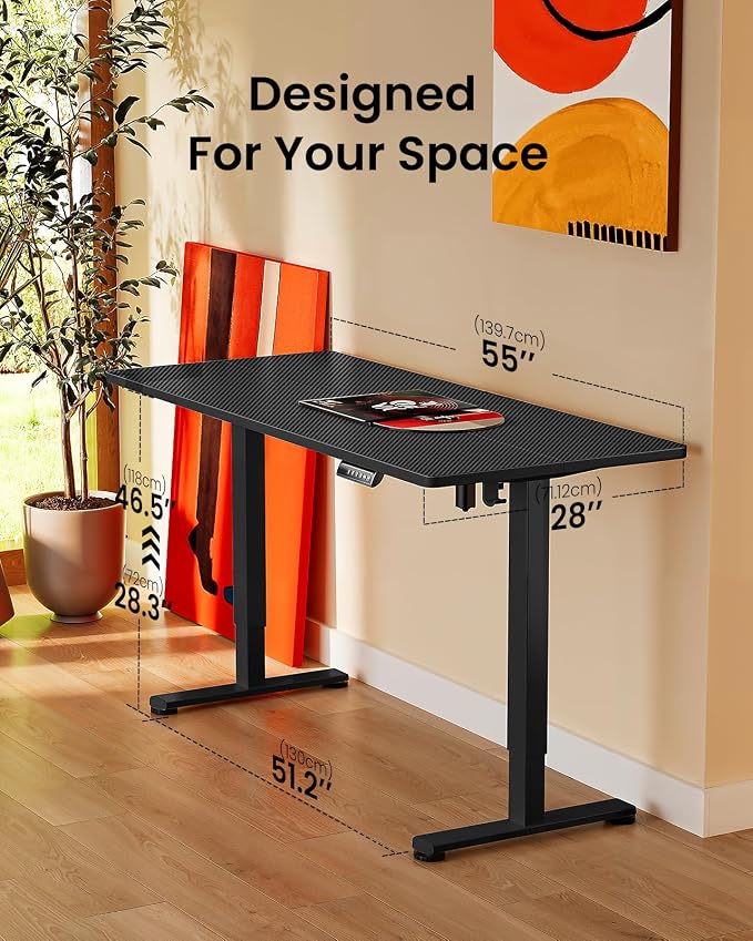ErGear Height Adjustable Electric Standing Desk, 55 x 28 Inches Sit Stand up Desk, Memory Computer Home Office Desk, Carbon Fiber Black - Image 8