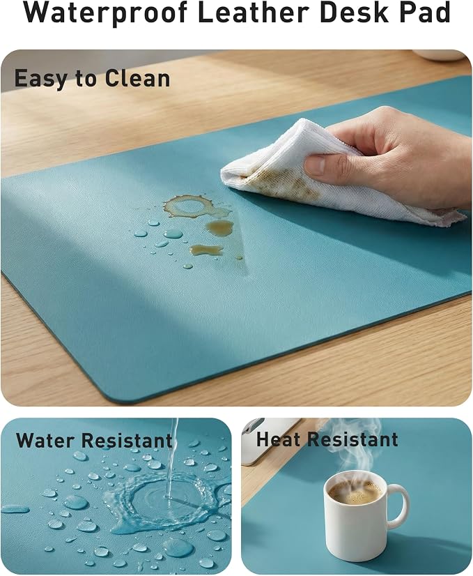 Aothia Faux Leather Desk Mat - Large Mouse Pad, Non-Slip PU Leather Blotter, Waterproof Writing Surface for Office and Home (Turquoise, 40" x 24") - Image 7